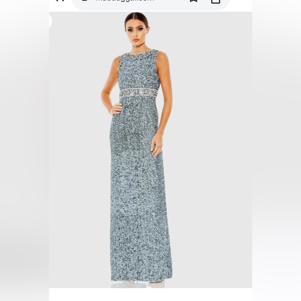 Mac Duggal Sparkling Silver Maxi Dress
